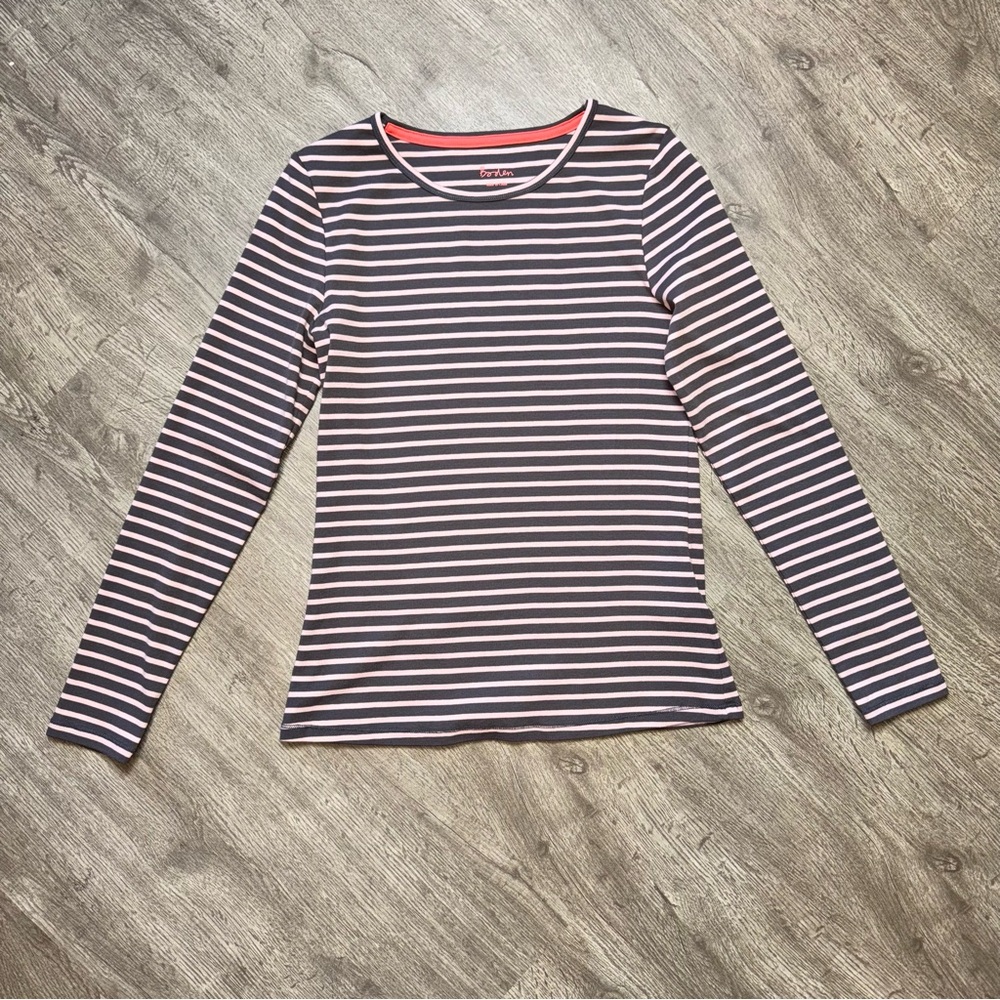 Boden Long Sleeve Striped‎ Crewneck Tee Pink and Brown